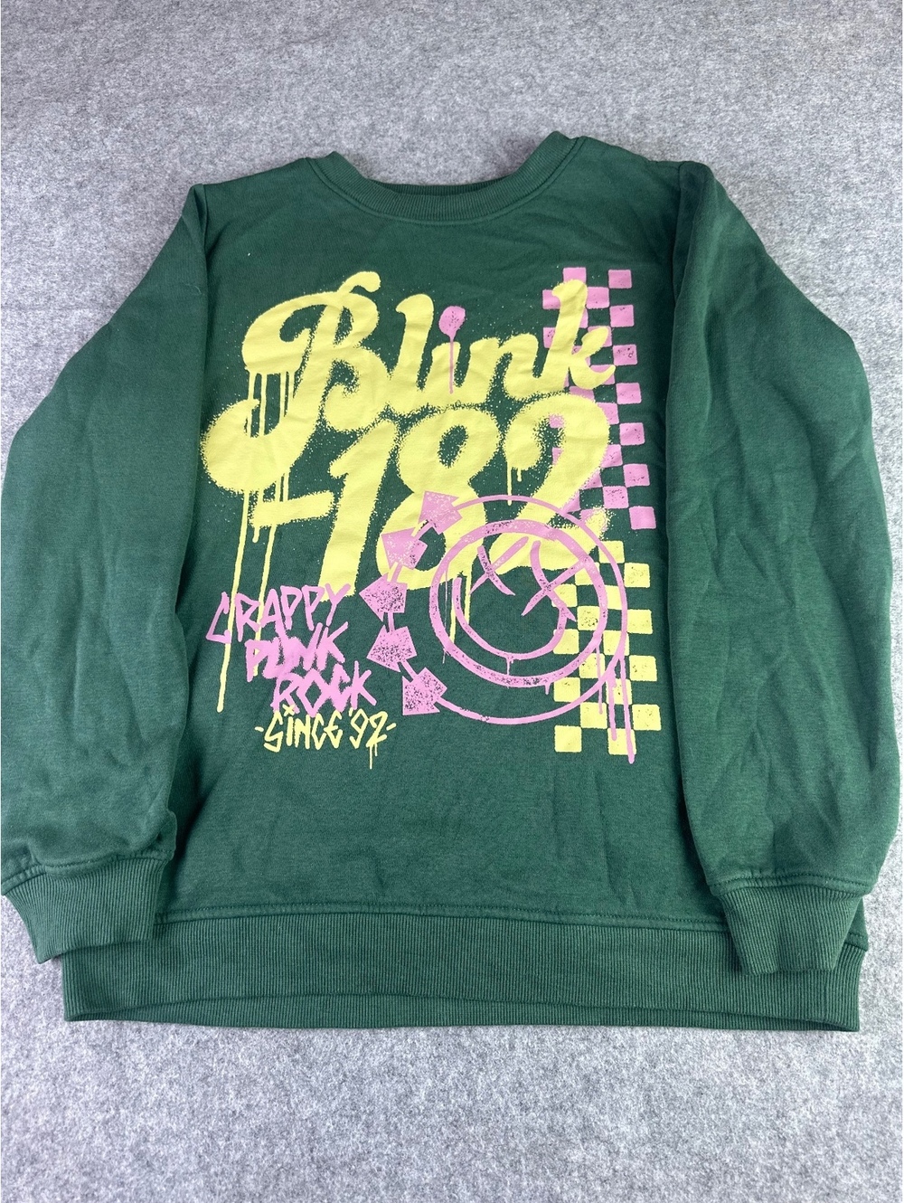 Blink-182 Green Graphic Sweatshirt Medium Cotton Polyester Blend